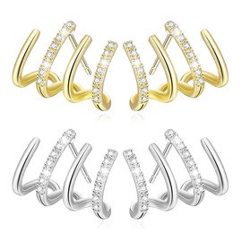 Gold Claw Earring Cuff Claw Earrings for Women Earrings that Look Like Multiple Piercings Shiny Crystal Earrings Wrap Cuff Piercing Studs Earrings (s-g-2pcs)