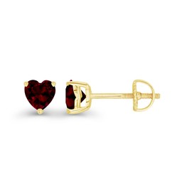 Yellow Gold Plated 925 Sterling Silver 4mm Heart Shape Natural Garnet January Birthstone Screwback Stud Earrings