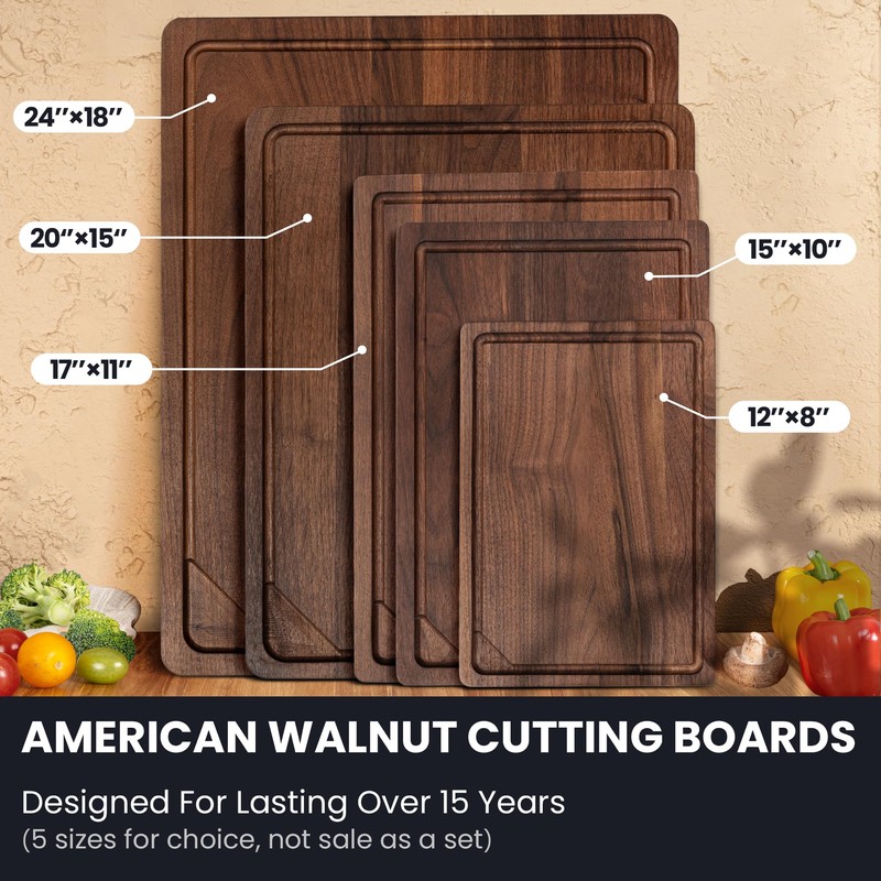 Walnut Wood Cutting Board for Kitchen with Deep Juice Groove