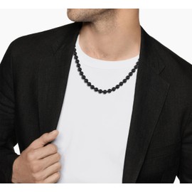 GAVU Hand-knotted men's pearl necklace with black onyx beads chains for men, Stone, Matte Onyx