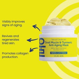 Snail Mucin & Turmeric Anti-Aging Face Mask — Korean Skincare for Skin Repair, Hydration & Comfort | Brightening & Soothing Mask for Youthful Glow