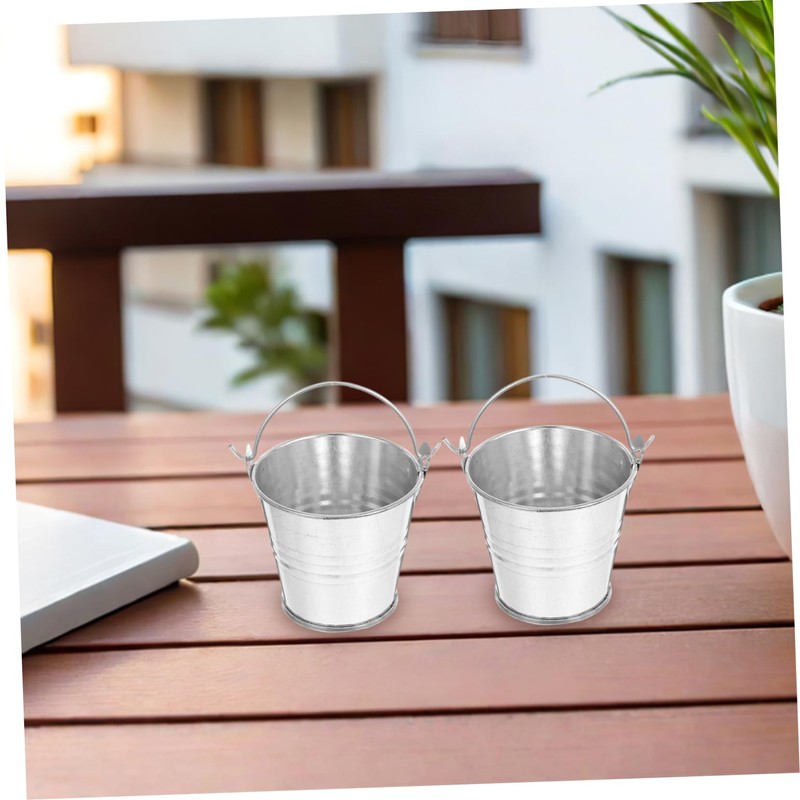 Mipcase 8Pcs Mini Tinplate Bucket Silver Flower Pot for Home