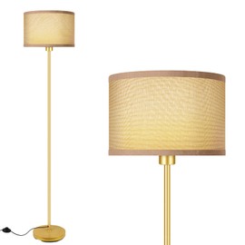 AUQUEE Gold Floor Lamp, Standing Lamp, Rustic Living Room Lamps with with Jute Shade, Foot Pedal Switch, Bright Farmhouse Tall Lamp, Corner Lamp for Bedroom Office (LED Bulbs Included)