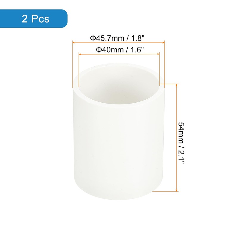 sourcing map 40mm PVC Pipe Coupling Adapter, 2 Pcs Pipe