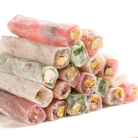 Eastanbul Turkish Delight, 8.8oz, Turkish Delights Candy Sticks Pistachio Filled w/ 4 Flavors: Apple, Orange, Pomegranate, Vanilla, International Candy, Wick Lokum, Vegan Gift