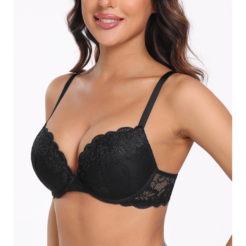 Lemorosy Women's Floral Lace Cups Underwired Bra Push Up Padded