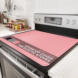 Stove Top Cover for Electric Stove- Food Grade Ceramic Stove top Cover,Silicone XXL Dish Drying Mat, Glass Cooktop Covers, Flat RV Range top Mats (Pink,28x20)