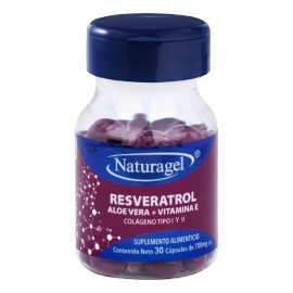 Resveratrol Aloe Vera  Vitamina E Y Colageno Tipo L Y Ll Naturagel 30 Capsulas, Suplemento Alimenticio                                                