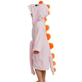 ABSMM Boys Girls Bathrobe Kids Toddler Cartoon Dinosaur With Tail Hooded Sleep Robe (Pink, 2-3T)