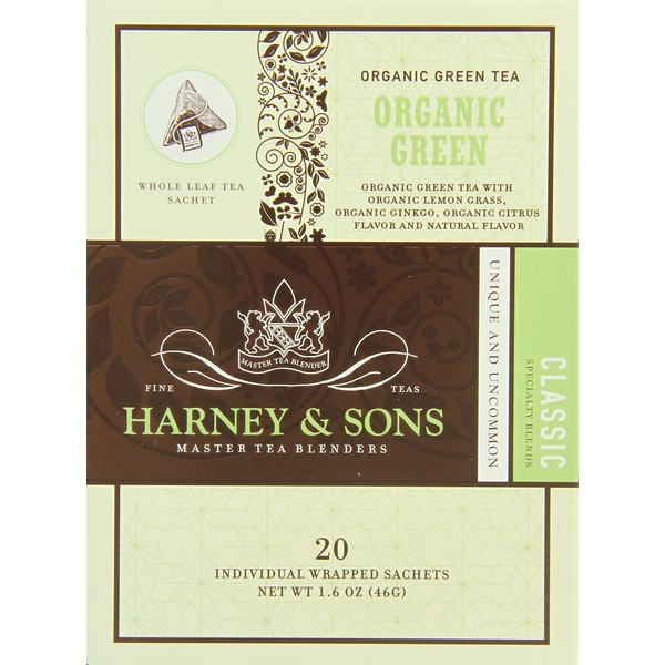 Harney & Sons Organic Green Tea, Lemon, 9.6 Oz (Pack of 6)