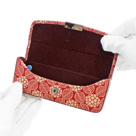 Indenya 4206-13-174 H Glasses Case, Deer Leather, Red Background x White Lacquer, Hydrangea Pattern, multicolor (red / white)