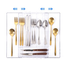 HOMEE Expandable Kitchen Drawer Organizer for Flatware and Utensils,Acrylic Cutlery Organizer for Drawer,Kitchen Utensil Organizer for Spoons Forks,Desk Drawer Organizers for Bathroom,Office,Bedroom