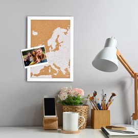 Okydoky Cork Board Map of Europe, 25 x 34 cm Europe Map in White with 10 Pins, Travel Tracker Map for Office, School and Home (EU-MAP)