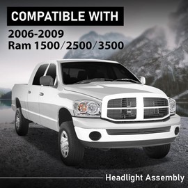 G-PLUS Headlights Assembly w/Bulbs,Fit For Dodge Ram 1500 2006-2008/Ram 2500 3500 2006-2009 Headlamps, Driver & Passenger Side 68003125AD 68003124AD Clear Lens Chrome Housing Clear Reflector