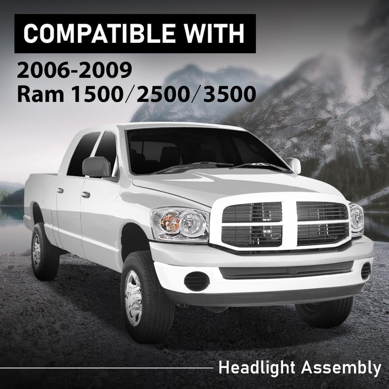G-PLUS Headlights Assembly w/Bulbs,Fit For Dodge Ram 1500 2006-2008/Ram 2500