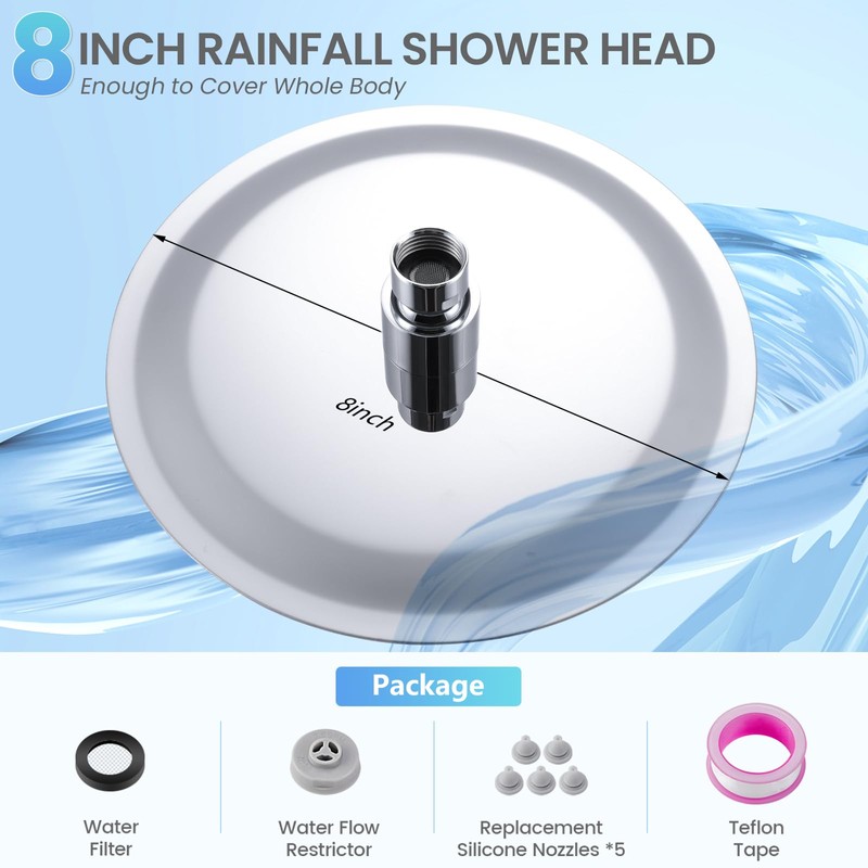 KINLIV 8 Inch Round Rain Shower Head Chrome, All Metal