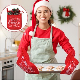 Yaomiao 10 Piezas Agarraderas de Olla para Cocina Navideñas con Bolsillo Manoplas de Horno Resistentes al Calor para Proteger Sus Manos para Hornear Cocinar (Rojo, Sencillo)