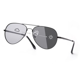 SODQW Mens Polarized Photochromic Sunglasses, Aviator Sport Driving Sunglasses, UV 400 Protection with Large Metal Frame (Black Photochromatic Sunglasses)