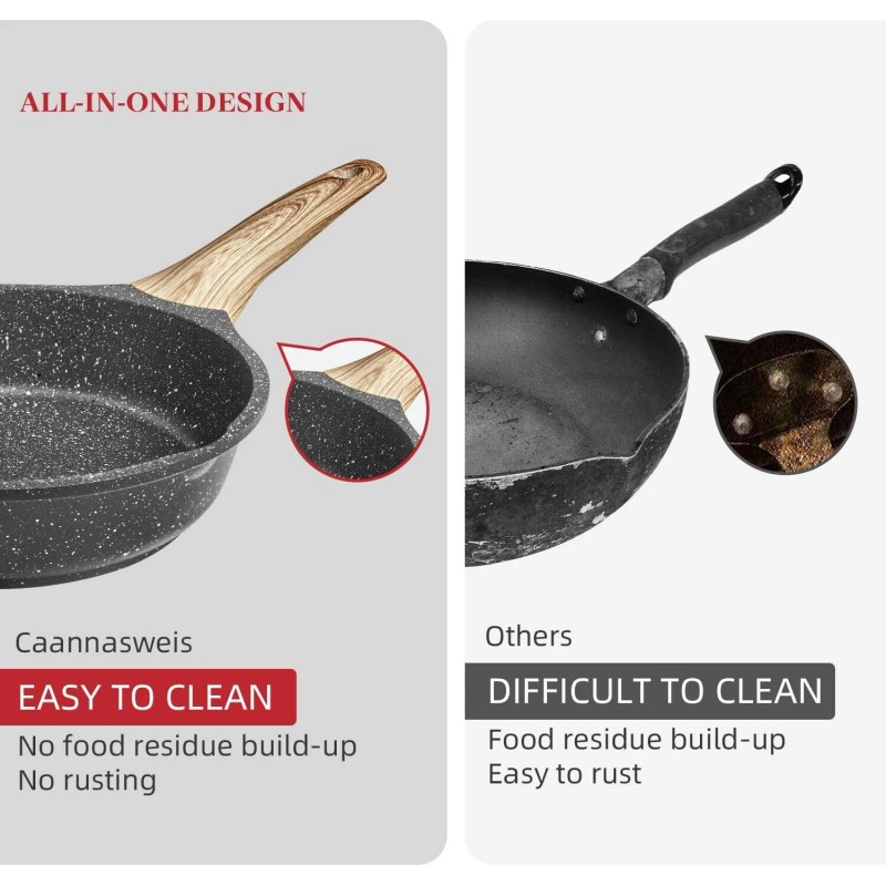 Caannasweis 8 Inch Nonstick Gray Saute Fry Pan With Granite