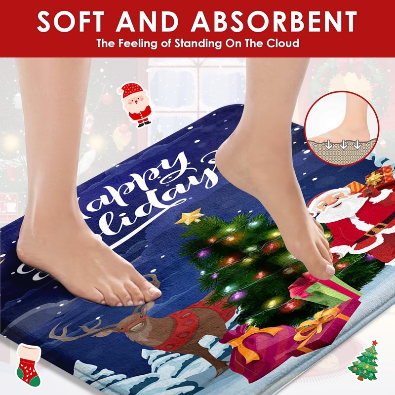 Christmas Bathroom Sets with Shower Curtain and Rugs, Deer Santa