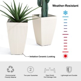 glitzhome Oversized Tapered Tall Fluted Pot Planter, 2-Piece Set for Outdoor Indoor Patio Garden, White