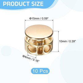 sourcing map 10Pcs Double Hole Cord Locks, 4mm Round Metal Spring Toggle Stopper Clip for Shoelaces Drawstrings Paracord, Gold