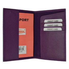 New Genuine Leather Passport Cover Holder Wallet Case Travel Gold Embossed Many Colors (Purple)