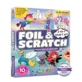 Craftikit ® Award-Winning Unicorn and Princess Foil Art & Rainbow Scratch Art for Kids- 2-in-1 Arts and Crafts Kit for Kids Ages 4-10 - Unicorn Crafts for Girls Ages 4, 5, 6, 7, 8, 9, 10