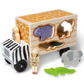 Melissa & Doug Animal Rescue Shape-Sorting Truck - Wooden Toy with 7 Animals and 2 Play Figures