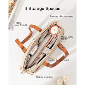 Inateck Laptop Bag for Women 14 inch Canvas Laptop Tote Bag, Large Capacity Work Bag, Computer Bag Office Business Briefcase, Casual Handbag for Travel, Work