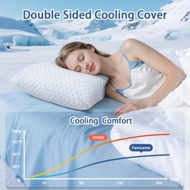 Favocama Cooling Pillow for Sleeping, Shredded Memory Foam Pillows Standard Size Set of 2, Double Sided Cooling Bed Pillows for Hot Sleepers, Side Back and Stomach Sleepers with 4 Covers