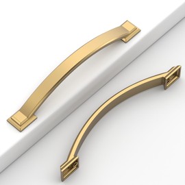 Coinkoly 10 Pack Champagne Gold Cabinet Pulls 5''(128mm) Hole Centers,Hardware for Cabinets,Kitchen Cabinet Handles,Arch Cabinet Handles for Bathroom Dresser Drawer Handles