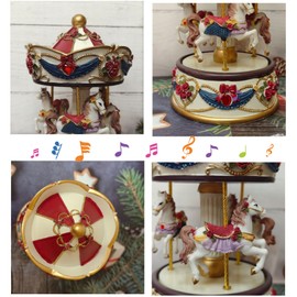 Carousel Music Boxes for Girls Merry-Go-Round Horse Musical Box with 3 Horses for Christmas Wedding Birthday Valentine's Day Gift, Shop Display Home Decor (Castle in The Sky B)