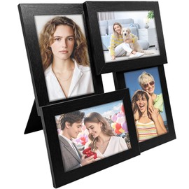 Gentpovth 4 Photos Collage Frame 12 x 12 Inch Black Modern Photo Frame, Clear Acrylic Plate, Photo Frame Collage Table Decoration, for Family and Memories, Standing and Hanging