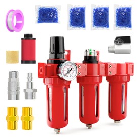 MEANLIN 1/2" NPT 3 Stage Aluminium Air Drying System,Coalescing Filter, Particulate Filter, Desiccant Dryer and Air Regulator, Manual Drain, Mid Flow, For Plasma Cutter and Paint Spray