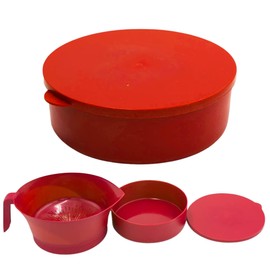 Easy Greasy Colander Grease Strainer With Handle And Container, Catch Bowl With Lid 3 Piece Strain Set | Strains Ground Beef, Bacon & Pasta | Safe Kitchen Gadget BPA Free | Made In The USA (Red)