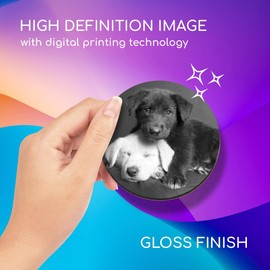 1 x Round Coaster - Labrador Puppy Dog Black Blonde Cork Backed MDF Glossy Tea Coffee Accessory #12584