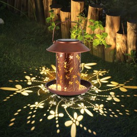 Bird Feeders for Outdoors Dragonfly Solar Lanterns Outdoor Waterproof Garden Decor Gifts for Women Mom Grandma Metal Solar Decoration Outside LED Lanterns for Yard, Patio, Lawn, Pathway, Landscape