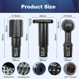 BRSCHNITT Woodworking Rotary Burr Set - 3pcs Wood Carving Burrs Drill Bit Milling Tool Groving Cutter with 5/8"-11 Thread for Carving Grinding Engraving Reaming Groving
