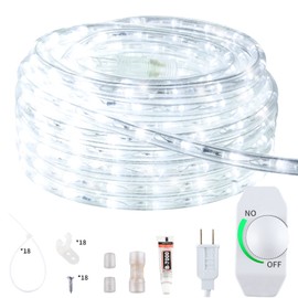 ISUERFY 12M/40ft Dimmable LED Rope Light, Cuttable Waterproof Indoor Outdoor Clear Tube Light Rope, 432 Warm White LEDs 110V 6000K Flexible Soft Connectable for Patio Balcony Garden House Decor