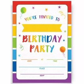 Printed Party Rainbow Birthday Party Invitations | 20 Invitations and Envelopes