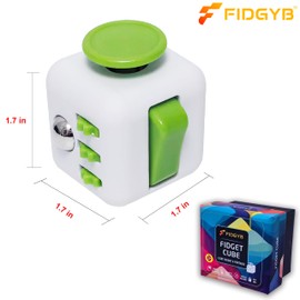 FIDGYB Cube Fidget Stress Relief Toy for Adults & Kids, Smooth, Quiet Sensory Toy for Anxiety, Focus & ADHD Idea[White_Green]