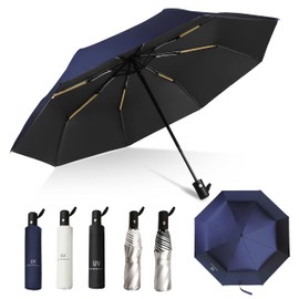 Folding Umbrella, One-Touch Automatic Opening/Closing (Large Size, Double Strand Ribs), Folding Umbrella, Reverse Foldable, Windproof, Heavy Rain, Rainy Season, Compatible with Typhoons, Men's