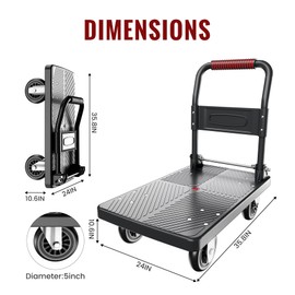 TIDY PALM Upgraded Foldable Push Cart Dolly | 880 lbs.Capacity Moving Platform Hand Truck | Foldable for Easy Storage | 5'' PU 360 Degree Swivel Silent Wheel-Black