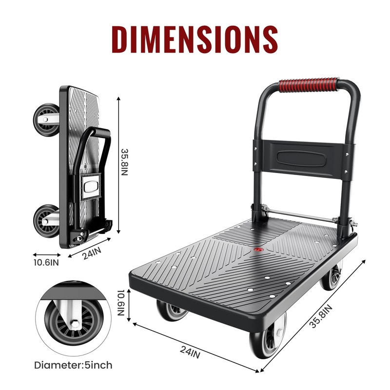 TIDY PALM Upgraded Foldable Push Cart Dolly | 880 lbs.Capacity