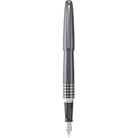 Pilot MR Retro Pop Collection Pluma Estilográfica Punta Mediana, Gris (Metallic Gray/Houndstooth Ring), 0.35 mm