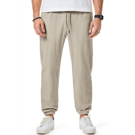 JMIERR Mens Sweatpants Casual Waffle Pants Joggers Pant Drawstring Stretch Elastic Waist Tapered Trousers with Pockets, S, White