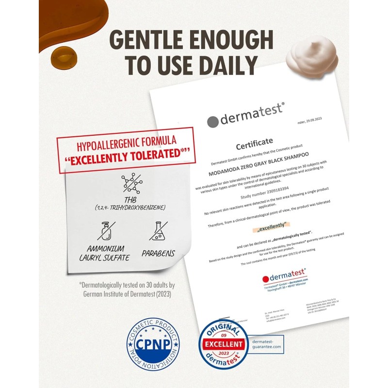 ModaModa Zero Gray Black Hair Shampoo (10.58 Oz) Natural Darkening