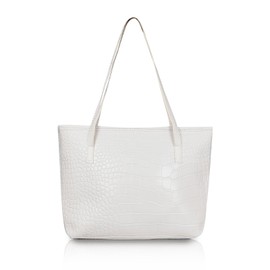 AfitLulu Women's Medium Tote Bag with Zip, Waterproof PU Leather Shopper Bag, Women's Multifunctional Shoulder Bag, Women's Shopping Bag for Shopping, White