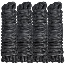 4 Pack 5/8" x 20’' Boat Dock Lines for Boat & Pontoon, Premium Marine- Grade Double Braided Nylon Dock Line, Pre-Spliced with a 15" Eyelet-Black,Boating Gifts for Men